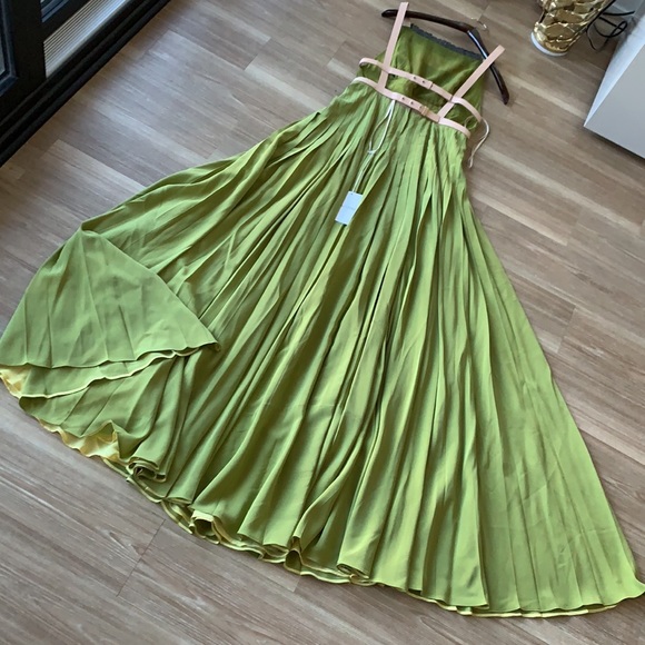 Valentino made in Italy lime green silk leather straps size 40(6) maxi dress - Picture 14 of 17